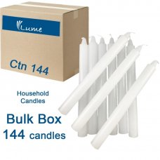 Lume Household Candles 200x20mm White Bulk Box 144